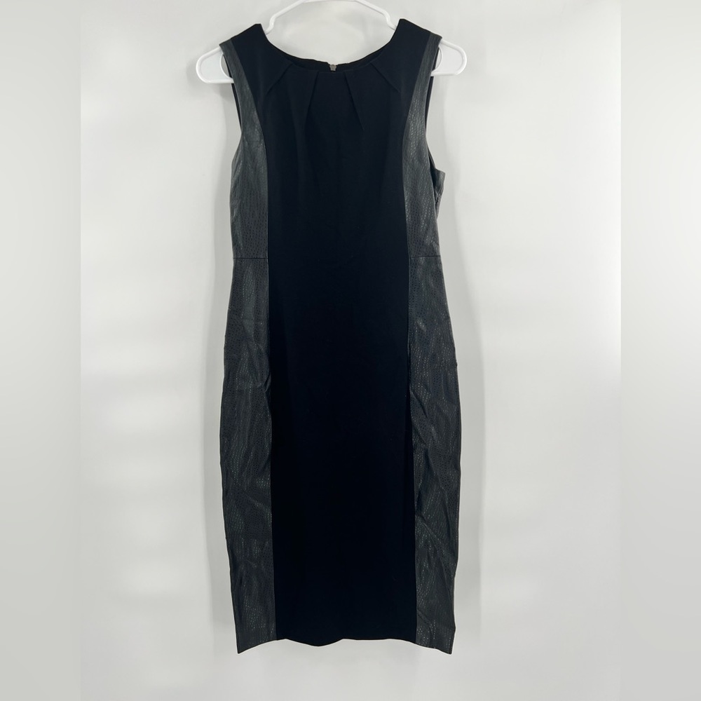 NYDJ black sheath dress with faux leather trim sleeveless size 2
